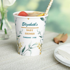 ホワイトエレガント&グリーンベビーシャワー紙カップテンプレート 紙コップ