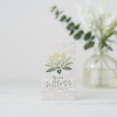 ホワイトエレガント&グリーンロータスヨガインストラクタースクリプト 名刺 (スタンド正面)