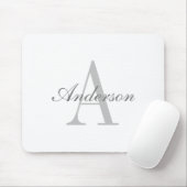 ホワイトエレガント&グレーモノグラムクラシック マウスパッド (マウス)