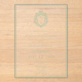 ホワイトエレガント&セージ緑のクレストモノグラム結婚ズ アクリル招待状 (正面)