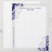 ホワイトエレガント&ネイビーブルーフローラレース レターヘッド (正面/裏面)