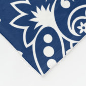 ホワイトエレガント&ネイビーブルーヴィンテージペイズリーパターン フリースブランケット (角)