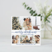 ホワイトエレガント&ネービー4フォトコラージュクリスマス シーズンカード (スタンド正面)
