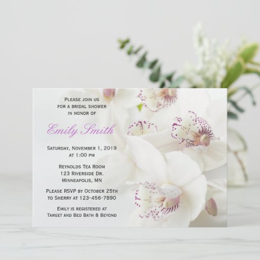ホワイトエレガント&パープルランブライダルシャワー 招待状 (スタンド正面)