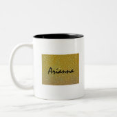 ホワイトエレガント&ブラック金ゴールドグリッターマグカップ ツートーンマグカップ (左)