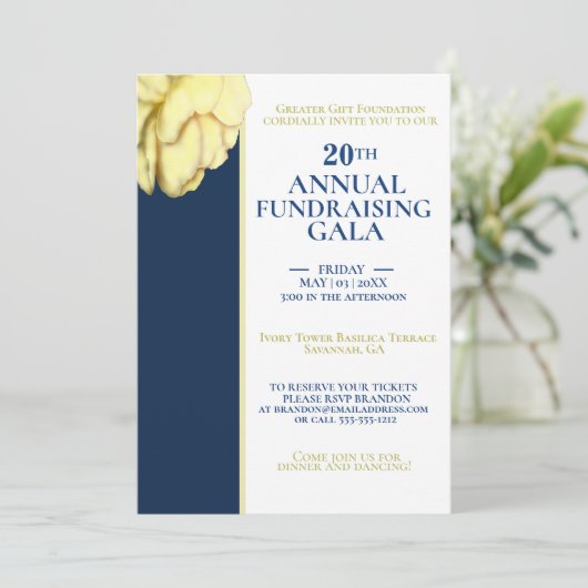 ホワイトエレガント&ブルー王室のチャリティーイベントガラ 招待状 (スタンド正面)