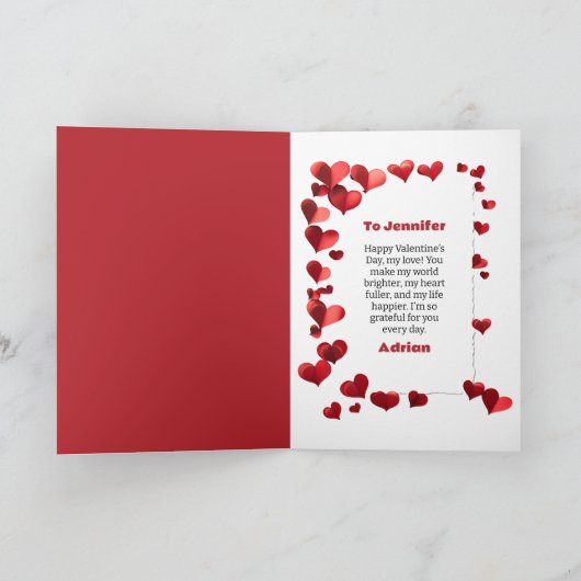 ホワイトエレガント&赤いハートバレンタインデー2025年 シーズンカード (内部)