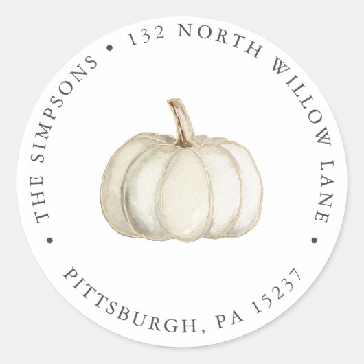 ホワイトエレガント&金ゴールドカボチャ差出人住所 ラウンドシール (正面)