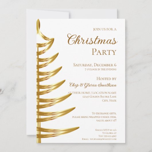 ホワイトエレガント&金ゴールドクリスマスパーティの招待状 シーズンカード (正面)