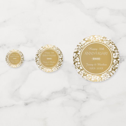 ホワイトエレガント&金ゴールドダマスク コンフェッティ (裏面)