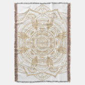 ホワイトエレガント&金ゴールドマンダラハンドドローデザイン スローブランケット (正面縦)