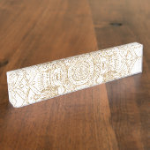 ホワイトエレガント&金ゴールドマンダラハンドドローデザイン デスクネームプレート (側面)