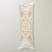 ホワイトエレガント&金ゴールドマンダラハンドドローデザイン ボディピロー (正面縦)