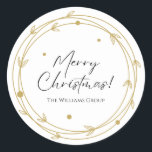 ホワイトエレガント&金ゴールドミニマリストMerry Christmas ラウンドシール<br><div class="desc">ホリエレガントティーギフト用の白と金ゴールドのメリークリスマスラベル</div>