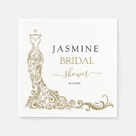 ホワイトエレガント&金ゴールド赤面ガウンブライダルシャワー スタンダードカクテルナプキン