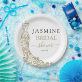 ホワイトエレガント&金ゴールド赤面ガウンブライダルシャワー ペーパープレート (パーティー)