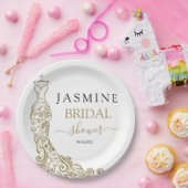 ホワイトエレガント&金ゴールド赤面ガウンブライダルシャワー ペーパープレート (パーティー)