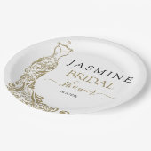 ホワイトエレガント&金ゴールド赤面ガウンブライダルシャワー ペーパープレート (アングル)