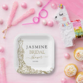 ホワイトエレガント&金ゴールド赤面ガウンブライダルシャワー ペーパープレート (パーティー)