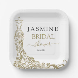 ホワイトエレガント&金ゴールド赤面ガウンブライダルシャワー ペーパープレート
