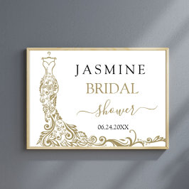 ホワイトエレガント&金ゴールド赤面ガウンブライダルシャワー ポスター
