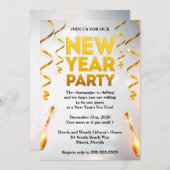 ホワイトエレガント&金ゴールド·ニューイブ·パーティー 招待状 (正面/裏面)