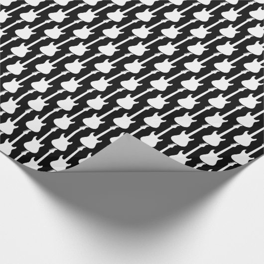 ホワイトエレキギターストライプズオンブラック ラッピングペーパー (角)