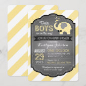 ホワイトエレファントとストライプのベイビーシャワー 招待状 (正面/裏面)