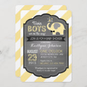 ホワイトエレファントとストライプベビーシャワー 招待状 (正面/裏面)