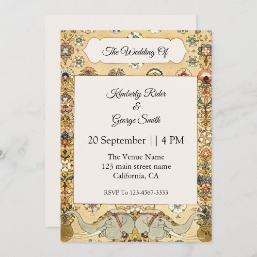 ホワイトエレファントオンインディアンフレーム結婚式招待状 招待状 (正面/裏面)