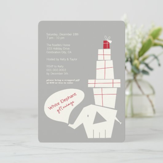 ホワイトエレファントギフトエクスチェンジモダンホリデーパーティー 招待状 (スタンド正面)