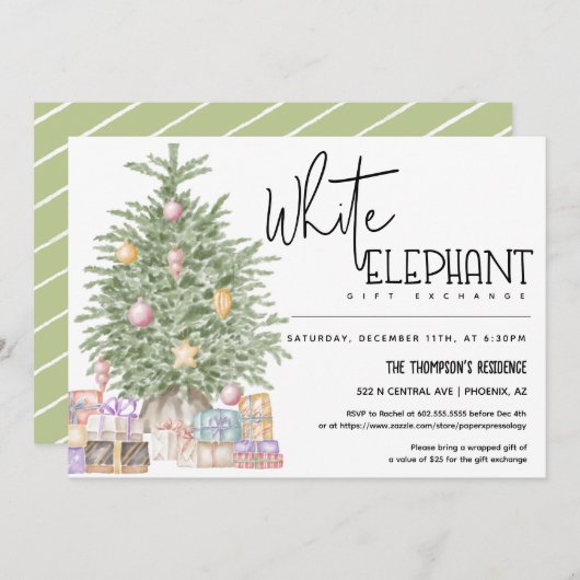 ホワイトエレファントギフト交換クリスマスパーティー 招待状 (正面/裏面)