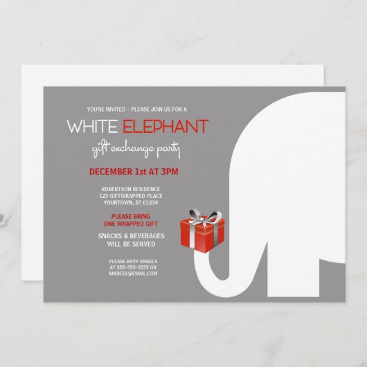 ホワイトエレファントギフト交換パーティの招待状 招待状 (正面/裏面)