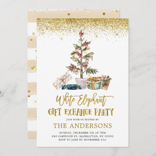 ホワイトエレファントギフト交換パーティの招待状 招待状 (正面/裏面)