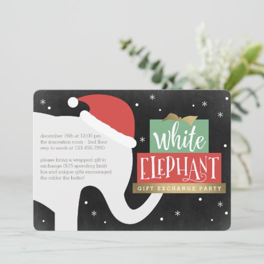ホワイトエレファントギフト交換パーティの招待状 招待状 (スタンド正面)