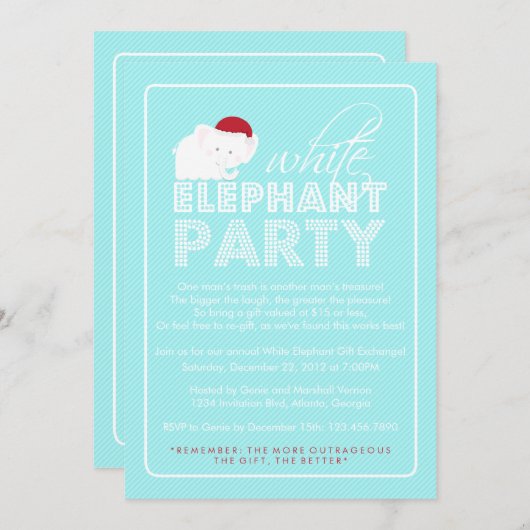 ホワイトエレファントギフト交換ホリデーパーティー 招待状 (正面/裏面)