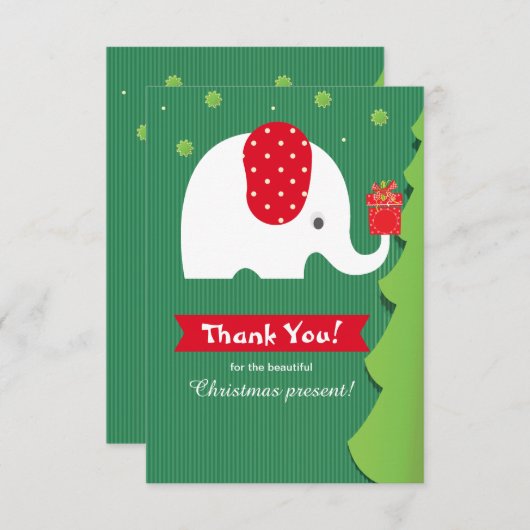 ホワイトエレファントクリスマスギフトサンキューカード 招待状 (正面/裏面)