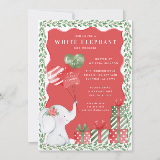 ホワイトエレファントクリスマスギフト交換 招待状 (正面)