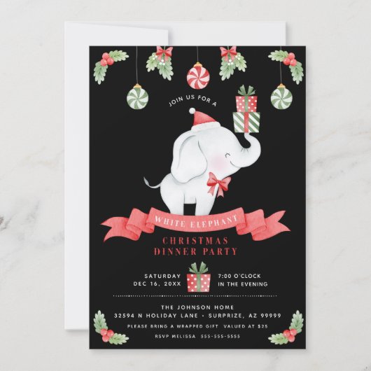 ホワイトエレファントクリスマスディナーギフト交換 招待状 (正面)