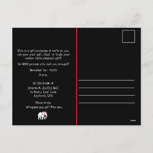ホワイトエレファントクリスマスパーティー招待状 シーズンポストカード (裏面)