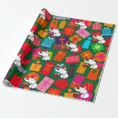 ホワイトエレファントクリスマスプレゼント緑の背景 ラッピングペーパー (アンロールド)