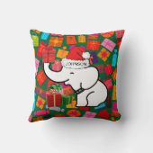 ホワイトエレファントクリスマスプレゼント緑 クッション (裏面)