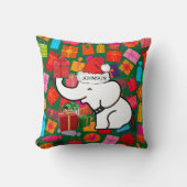 ホワイトエレファントクリスマスプレゼント緑 クッション (正面)