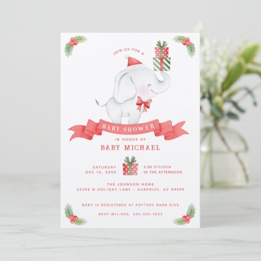 ホワイトエレファントクリスマスベビーシャワー 招待状 (スタンド正面)