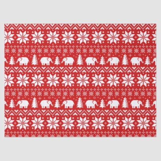 ホワイトエレファントクリスマスホリデーパターンレッド 薄葉紙 (正面)