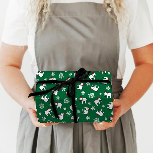 ホワイトエレファントクリスマス(緑)ラッピング紙 ラッピングペーパー