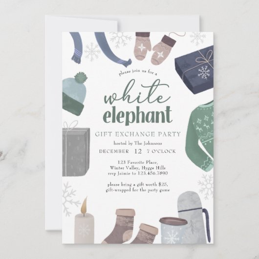 ホワイトエレファントコージーウィンターギフト交換パーティー 招待状 (正面)