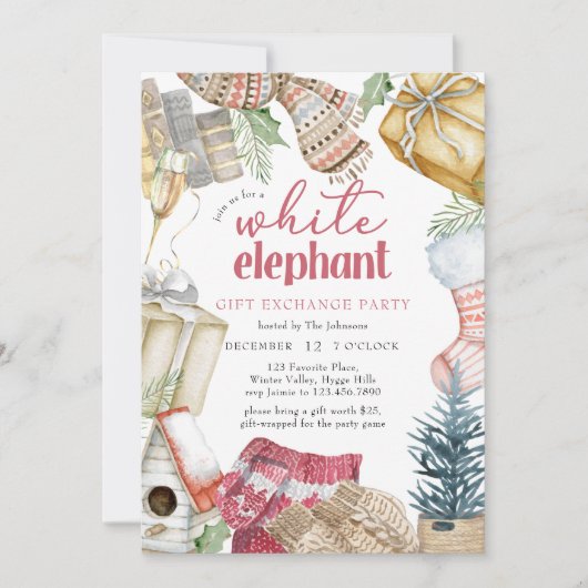 ホワイトエレファントコージークリスマスギフト交換パーティー 招待状 (正面)