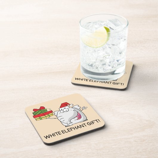 ホワイトエレファントサンタハットギフトマンガ コースター (右側)