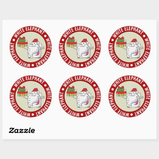 ホワイトエレファントサンタハットギフトマンガ ラウンドシール (シート)